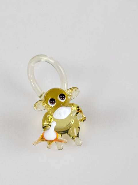 Amber Glass Monkey W Banana Figurine, Handmade Murano Quality Design - Small