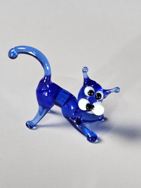 Blue Glass Cat Figurine, Handmade Murano Quality Design - Small