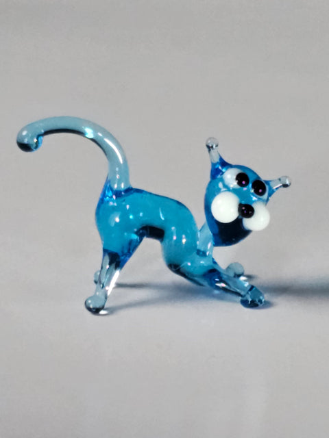 Light Blue Glass Cat Figurine, Handmade Murano Quality Design - Small