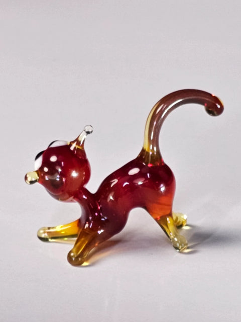 Red Glass Cat Figurine, Handmade Murano Quality Design - Small