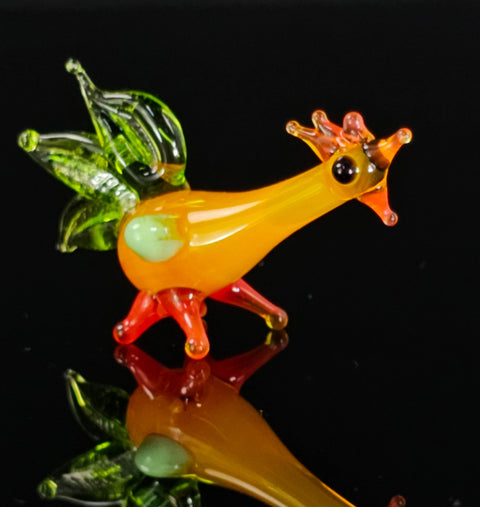 Green Glass Tail Rooster Figurine, Handmade Murano Quality Design - Small