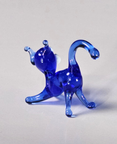 Blue Glass Cat Figurine, Handmade Murano Quality Design - Small