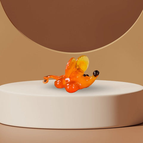 Orange Glass Mouse Figurine, Handmade Murano Quality Design - Small