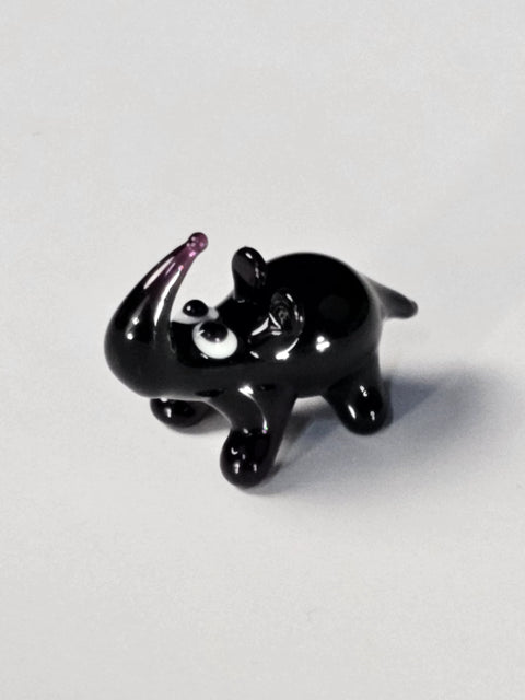 Black Glass Rhino Figurine, Handmade Murano Quality Design - Small