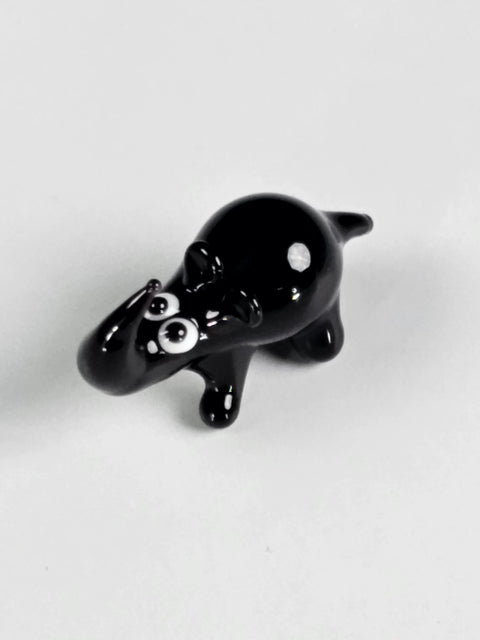 Black Glass Rhino Figurine, Handmade Murano Quality Design - Small