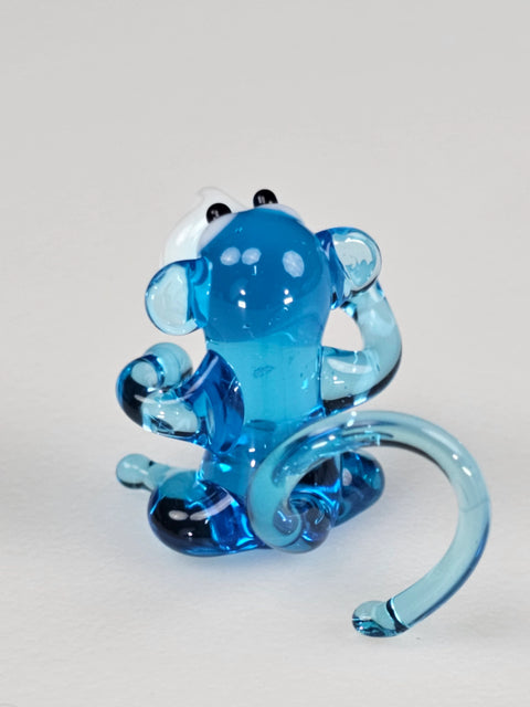 Light Blue Glass Monkey Figurine, Handmade Murano Quality Design - Small