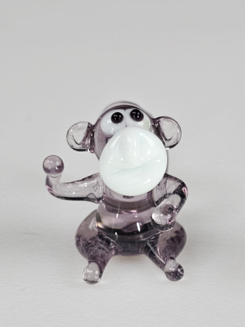 Purple Glass Monkey Figurine, Handmade Murano Quality Design - Small