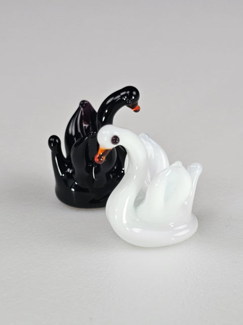 Black Glass Swan Figurine, Handmade Murano Quality Design - Small