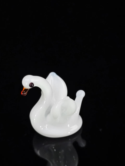 White Glass Swan Figurine, Handmade Murano Quality Design - Small