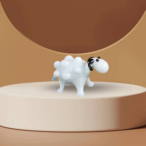 White Glass Sheep Figurine, Handmade Murano Quality Design - Small