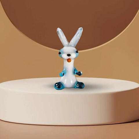 Light Blue Glass Bunny Figurine, Handmade Murano Quality Design - Small