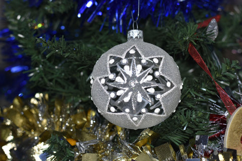 Frosted Snowflake Blown Glass Ornament, Modern Design and Crafted in Ukraine, Individually Box, Keep Sake Ornament
