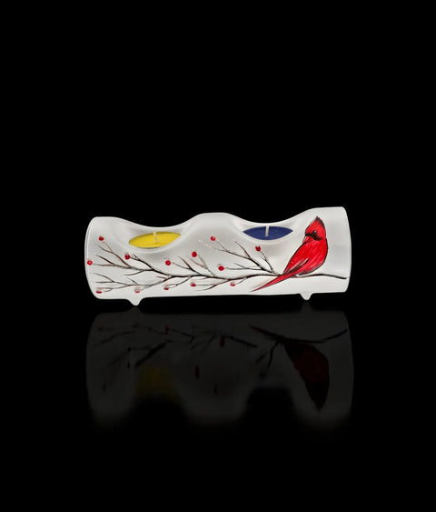 Cardinal Blown Glass Double Candle Holder – Hand-Painted Design, Made in Ukraine