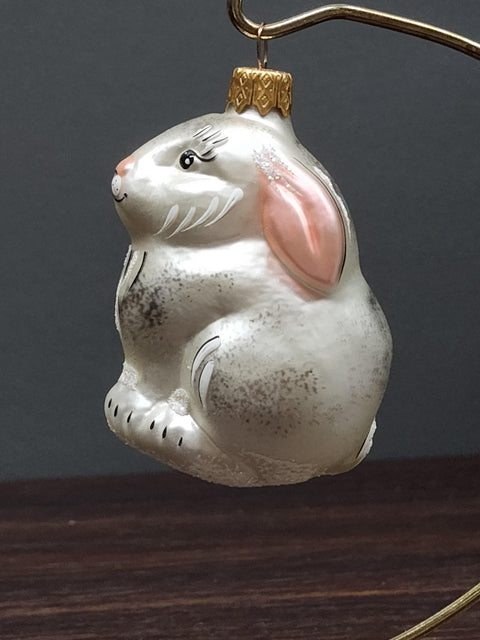 Bunny Rabbit Ornament - Hand Made In Ukraine - Blown Glass Ornament - Hand Decorated - Keepsake Ornament - Silver Bunny - Shape Ornament