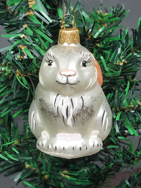 Bunny Rabbit Ornament - Hand Made In Ukraine - Blown Glass Ornament - Hand Decorated - Keepsake Ornament - Silver Bunny - Shape Ornament