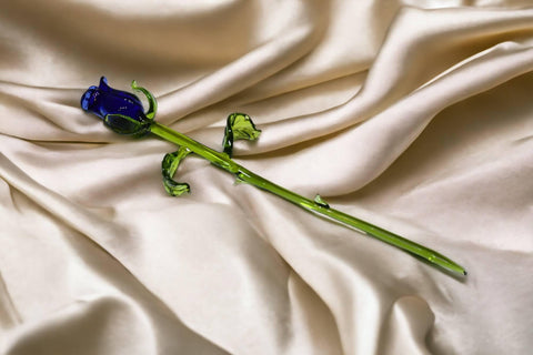 Blue Glass Rose, Handcrafted Glass Flower, Hand Made In Ukraine Using Murano Quality Glass, Great Gift For Flower Lovers, 12 Inch Rose