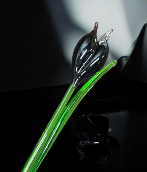Black Glass Tulip, Handcrafted Glass Flower, Hand Made In Ukraine Using Murano Quality Glass, Great Gift For Flower Lovers, 12 Inch Tulip
