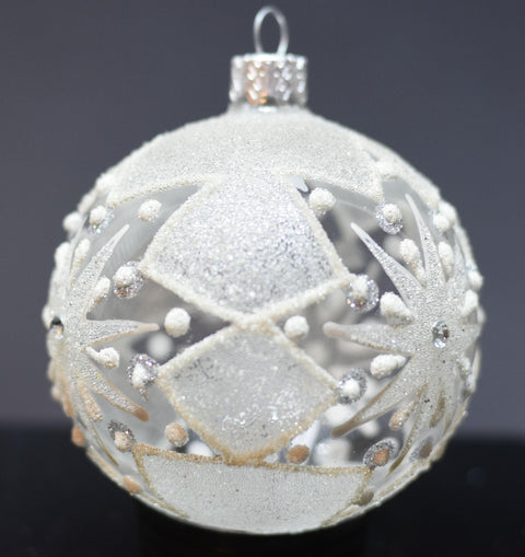 Frosted Snowflake Blown Glass Ornament, Modern Design and Crafted in Ukraine, Individually Box, Keep Sake Ornament