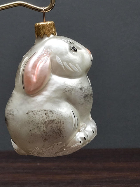 Bunny Rabbit Ornament - Hand Made In Ukraine - Blown Glass Ornament - Hand Decorated - Keepsake Ornament - Silver Bunny - Shape Ornament