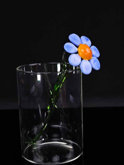 a flower in a glass of water on a table