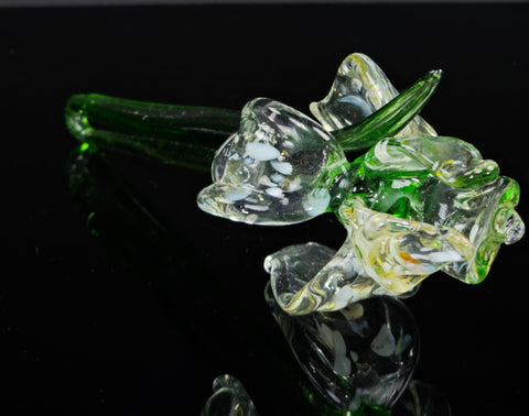 a close up of a glass object on a table