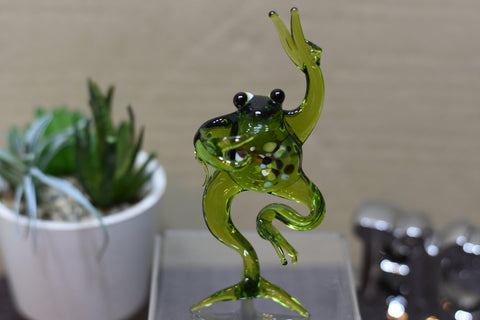 Naturally Colored Glass Figurine - Handcrafted - Frog Design