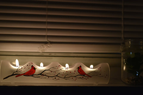 Frosted Glass Quad Candle Holder, Hand Crafted in Ukraine, Cardinal, Wonderful Year Round
