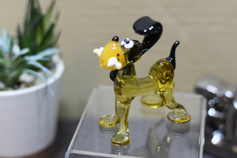 Naturally Colored Glass Figurine - Handcrafted - Dog W Bone Design