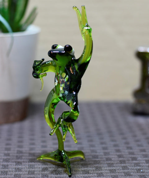 Naturally Colored Glass Figurine - Handcrafted - Frog Design