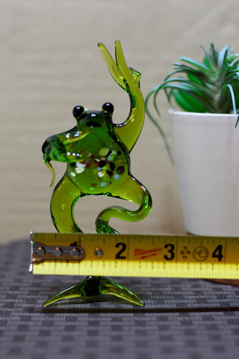 Naturally Colored Glass Figurine - Handcrafted - Frog Design