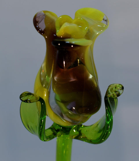 Purple & Yellow Glass Rose - Handcrafted Long Stem Flower