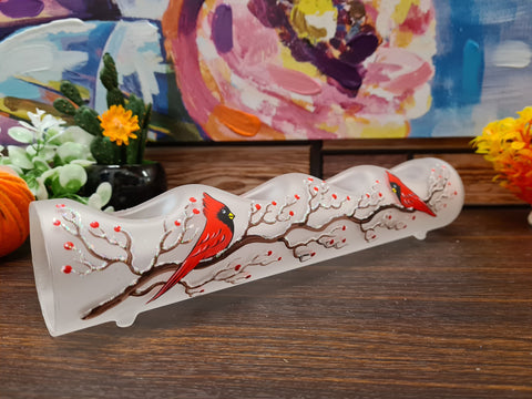 Frosted Glass Quad Candle Holder, Hand Crafted in Ukraine, Cardinal, Wonderful Year Round