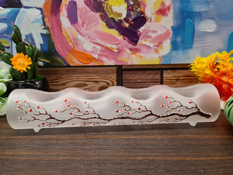 Frosted Glass Quad Candle Holder, Hand Crafted in Ukraine, Cardinal, Wonderful Year Round