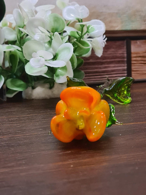 Yellow Orange Glass Rose - Handcrafted Long Stem Flower