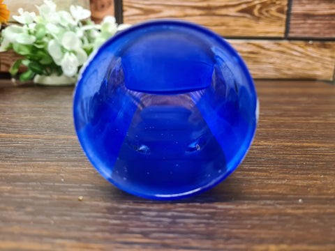 Blue Glass Quad Candle Holder  - White Church Yule Log Style