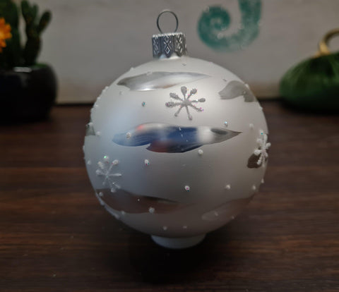 Silver Blown Glass Ornament - Handcrafted - Brooklyn Bridge Design