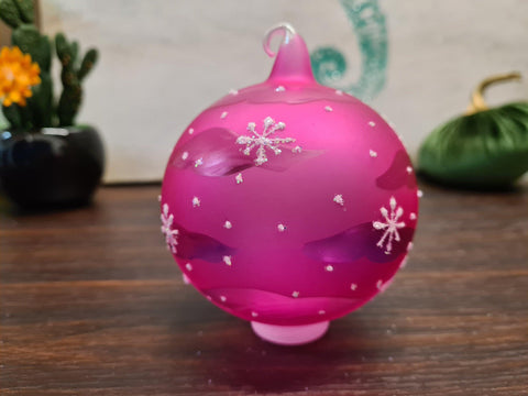 Pink Blown Glass Ornament - Handcrafted -  Brooklyn Bridge Design