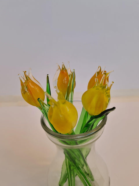 Glass Tulip - Yellow Tulip - Short Stem Tulip - Hand Made Glass - Murano Quality - Lampworking Tulip - Forever Tulip - Single Tulip - Yellow