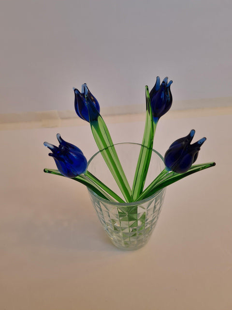 Blue Glass Tulip - Handcrafted Short Stem Flower