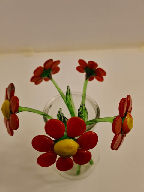 Red Glass Daisy - Handcrafted Short Stem Flower