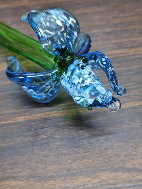 Blue Glass Iris - Handcrafted Short Stem Flower