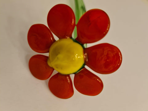 Red Glass Daisy - Handcrafted Short Stem Flower