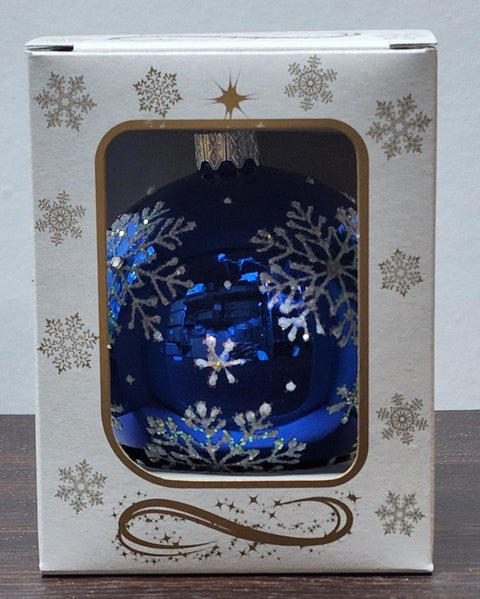 Blue Blown Glass Ornament - Handcrafted - Large Snowflake Design