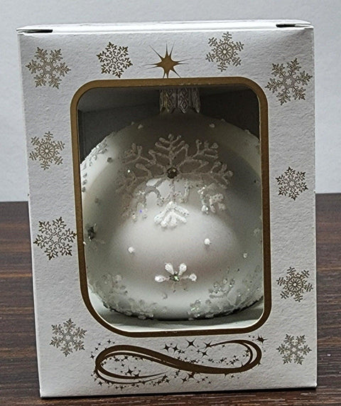 Silver Blown Glass Ornament - Handcrafted - Large Snowflake Design