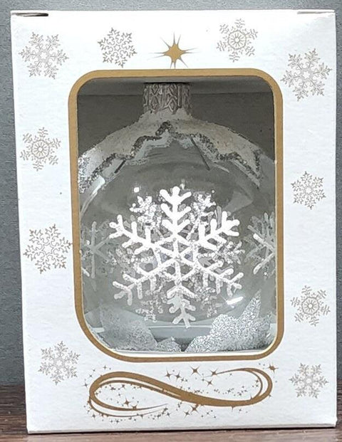 Clear  Blown Glass Ornament - Handcrafted - Large Snowflake Design