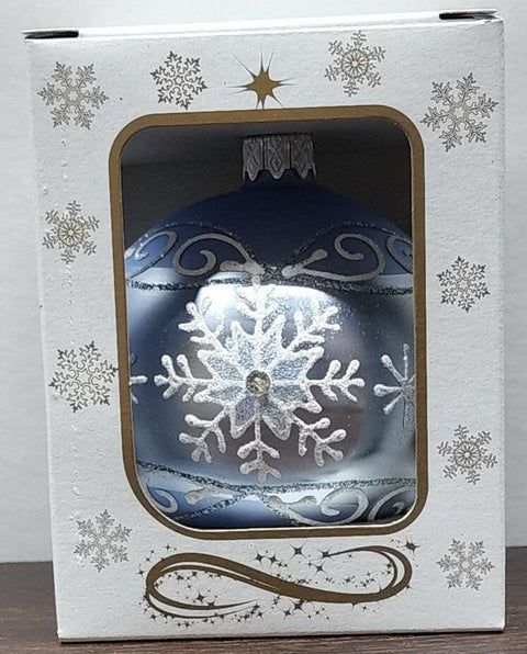 Light Blue Blown Glass Ornament - Handcrafted - Large Snowflake Design