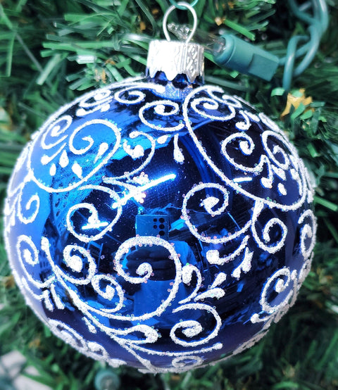 Blue Blown Glass Ornament - Handcrafted - Hand Made - Modern Design