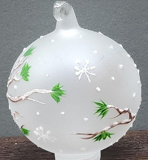 Frosted Blown Glass Ornament - Handcrafted -  Birds On Branch Design