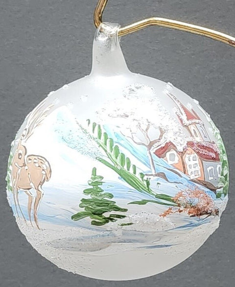 Frosted Blown Glass Ornament - Handcrafted - Deer Design