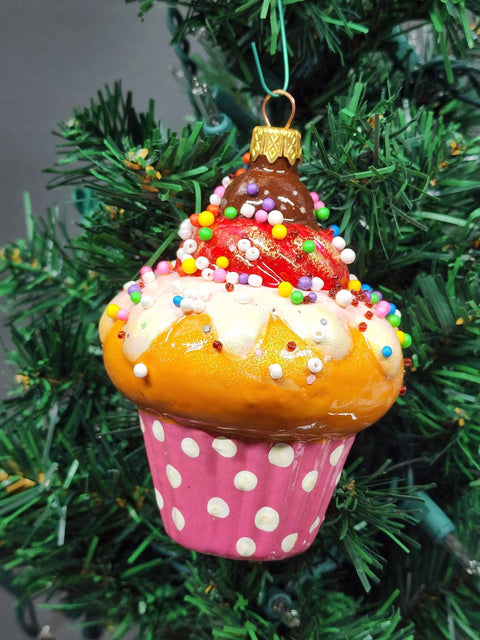 Hand Decorated Glass Keepsake Ornament - Charming Cupcake Design